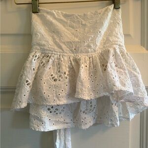 Olivaceous Asymmetrical White Lace Top